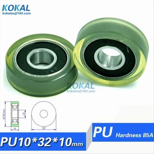 [PU1032-10] 1PCS rubbber TPU PU deep groove ball bearing roller wheels 10*32*10mm 1032T flat roller PU soft pulley wheel