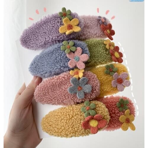 Cute Flowers Hair Pins Girls Hair Clips Barrettes Plush Hair Accessories Headwear Children Hairgrips Daily Hair Trim Tools