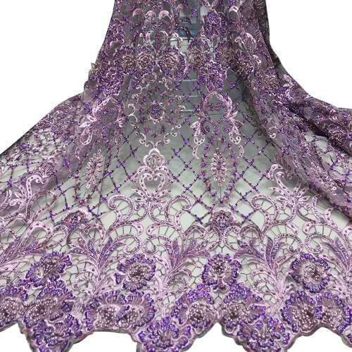 Shidao new arrival 3d lace fabric decoration with sequins and beads handmade embroidery for French lace dress 5 yards/a lot
