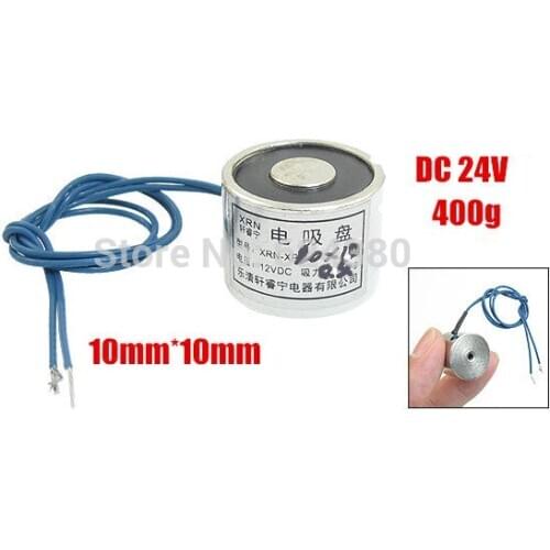 DC 24V 10mm x 10mm 400g 0.88LB 4N Sucking Sucked Disc Solenoid Lift Holding Electric Lifting Magnet Electromagnet