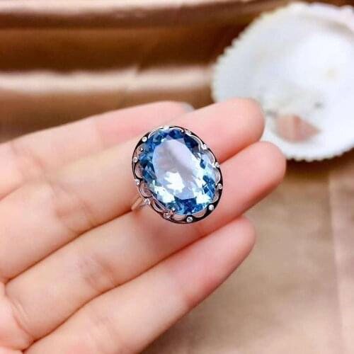Natural And Real Top Quality Blue Topaz Rings For Women 925 Sterling Silver Fine Jewelry Gemstone