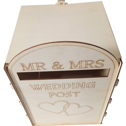 Wedding Wooden Post Box Rustic Mailbox Gift Holder Craft Ornaments Wedding Supplies (With a Key)