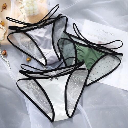 Sexy Translucent Lace Thin Breathable Womens Underwear Buttock Stylish Bow Simplic Dot Comfortable Cotton Crotch Pantie A77
