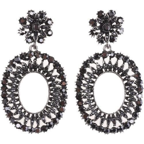Gun Black color New vintage statement fashion crystal big circle Earrings for women wedding earring wholesale
