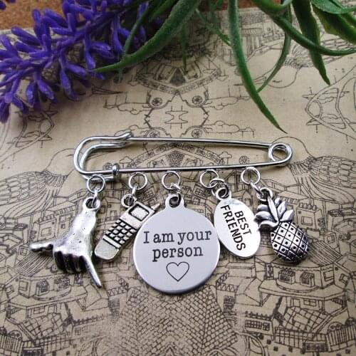I Am Your Person Best Friend Theme Silver Plated Charm Brooch Gift Birthday