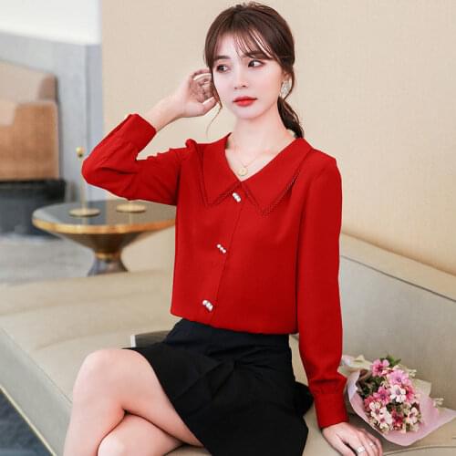 Women Blouse Doll Collar Chiffon Long-Sleeved Autumn Top Shirt [Finished on January 31]] Blusas Ropa De Mujer