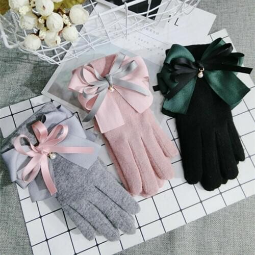 Women Cashmere adult solid thick black pink gray winter gloves Apparel Accessories