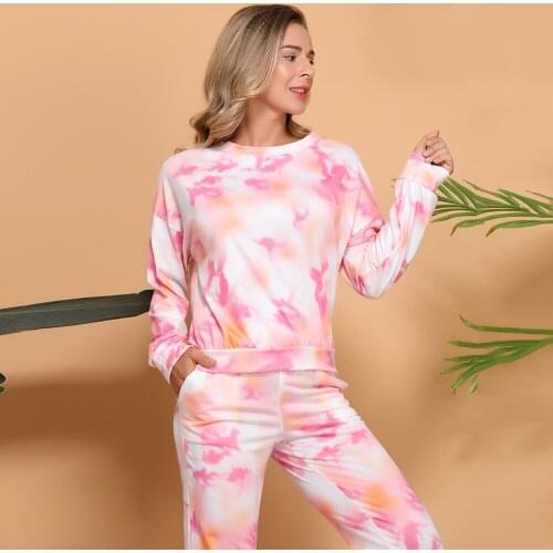 Women long-sleeved tie-dye sweater Sweatshirt Pants 2 Piece Set Tracksuit Streetwear Casual Suit fashion parent-child suit
