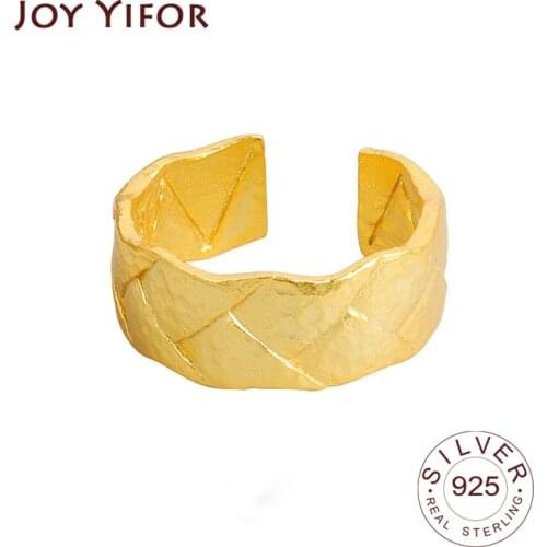 925 Sterling Silver Open Ring For Women Gold Strips INS Trend Sweet Sexy Elegant Handmade Hip-hop Fashion Ring