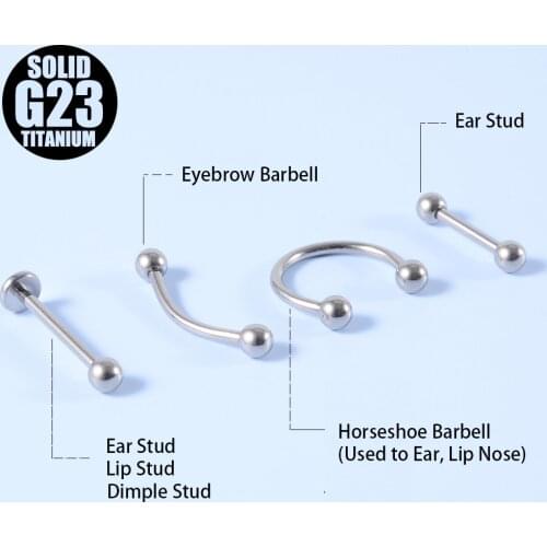 1PC G23 Solid Titanium Ear Lobe Tragus Cartilage Ring Horseshoe Barbell Labret Lip Eyebrow Ring Titanium Piercing Jewelry