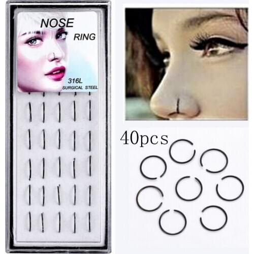 20-60pcs Punk Titanium Opal Stone Piercings Nostril Nose Ring Nez Earring Gauges Septo Earrings Piercing Nose Studs Septum Ring