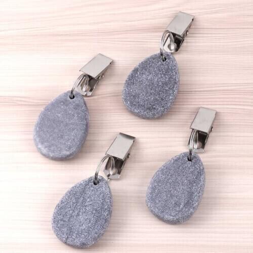 4Pcs Teardrop Tablecloth Weights Table Cover Camping Hangers Stone Pendant with Metal Clips for Outdoor Picnic Table Decoration