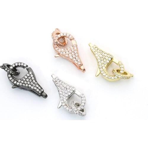 5PCS 12.5x26.5mm Gold Plated Cubic Zircon CZ Micro Pave retro Lobster Clasp Pendant Necklace Bracelet Jewelry Making DIY