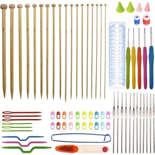 74 in 1 bamboo stick needle plastic crochet set different size stitch stitching knitting DIY sewing tools