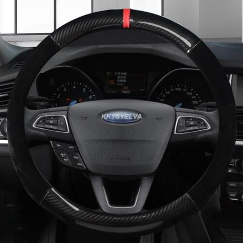 Car Carbon Fiber+ Leather 37-38CM Car Steering Wheel Cover Anti-slip for Ford Focus 2 3 MK1 MK2 MK3 Auto Interior Accessories