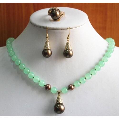 Free Shipping best gift fashion jewelry set!Wholesale factory price Womens semi-precious Natural jade Necklace earring ring(7