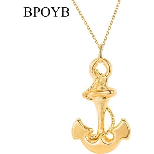 BPOYB Dazzling 24 Pure Gold Color Big Anchor Pendant Neckalce Chain Dubai African Accesories For Women Men Hip Hop Jewelry