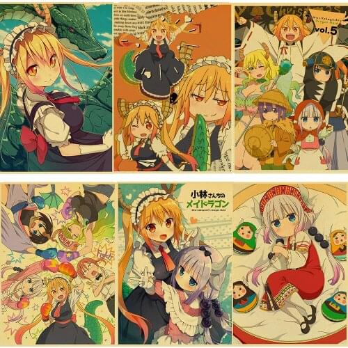 Japanese anime Miss Kobayashis Dragon Maid Poster Retro Kraft Paper Poster Art Painting Wall Stickers Home Room Decor