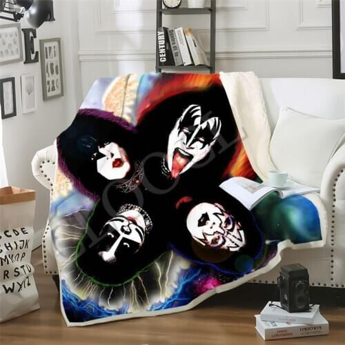 CLOOCL Factory Wholesale Rock Metal Kiss Band Blanket 3D Print Double Layer Casual Sofa Youth Bedding Throw Fashion Blankets