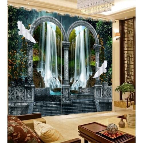 Europe waterfall curtains Nature personality style alley photo print 3d curtain Mediterranean Garden Door curtain