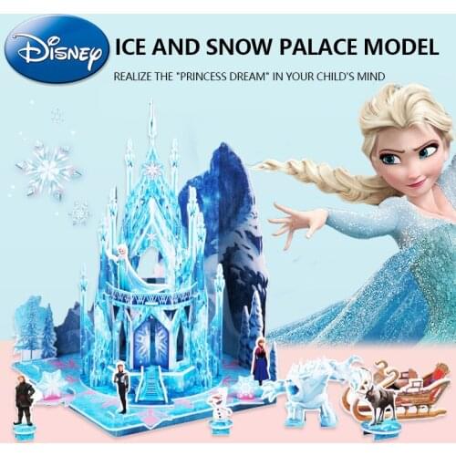 Disney 3D Cardboard Puzzle Model Kids Cartoon DIY Intelligence 3D Puzzle Frozen Castle Puzzles Educational Toys for Age 6+ Kids