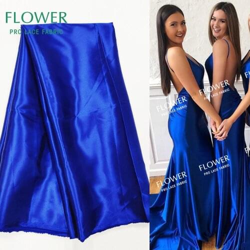Royal Blue Traditional Wedding Satin Lace Fabrics 5 Yards For Bride Prom Dress Sewing Lining Material African Guinea Satin Lace