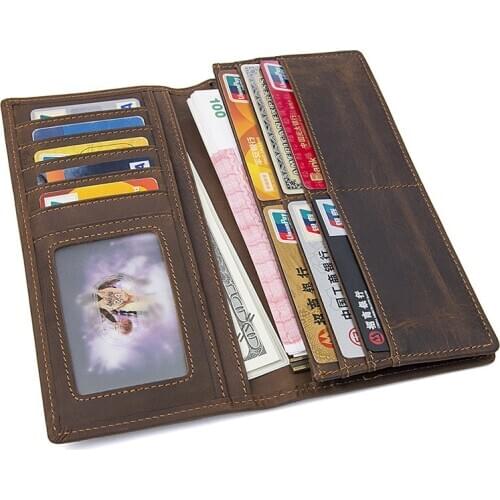 MAHEU Vintage Style Leather Wallet Of Men Male Long Purse Bifold Card Wallet Natural Cow Skin Leather Purse for Iphone Men Women