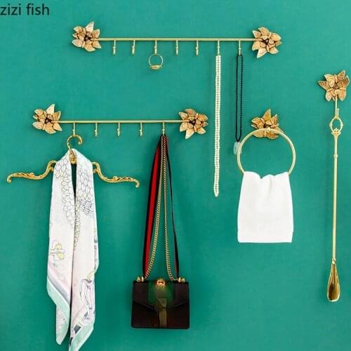 European Style Flower Brass Hook Modern Metal Bedroom Shop Wall Coat and Hat Hook Bathroom Butterfly Towel Bar Home Decoration