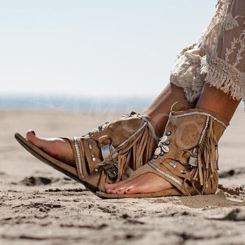 Summer Women Fringe Flower Wedges Shoes Solid Flock Beach Casual Sandals Women Flip Flop Sandals Plus Size 35-43