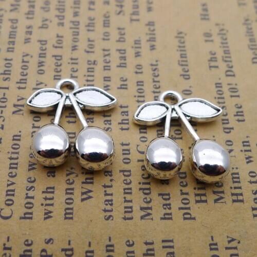 RAINXTAR Fashion Alloy Fruit Cherry Pendant Charms 15*17mm 20pcs AAC106