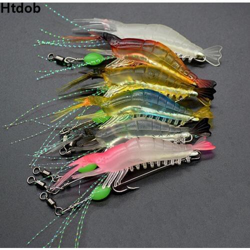 7Pcs Shrimp Soft Lure 8cm 5g Fishing Artificial Bait Soft Fishing Lure Luminous Beads With Hooks Anzois Para Pesca Sabiki Rigs