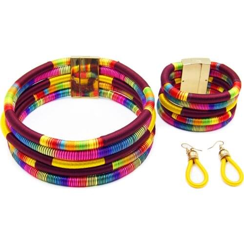 Yulaili Latest Design Women Colorful Collars Style Jewelry Set Daily Simple Inexpensive Earrings Bracelet Earring Necklace Set