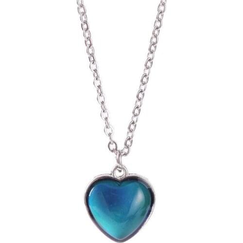 2021 New Korea Fashion Temperature Change Color Necklace Pendant Heart-shaped Necklace for Woman Pendulum Jewelry Wholesale