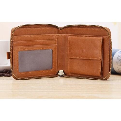 New Genuine Leather Men’s wallet Vintage Casual men wallets Short Small mens wallet with coin pocket Zipper money clip for men