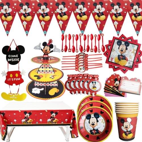 Disney Mickey mouse theme kid birthday party Disposable tableware DIY decor banner ballons decoration birthday party supplies