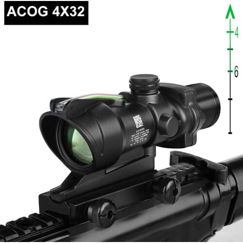 Hunting Riflescope ACOG 4X32 Real Fiber Optics Red Green Illuminated Glass Etched Reticle Tactical Optical Sight