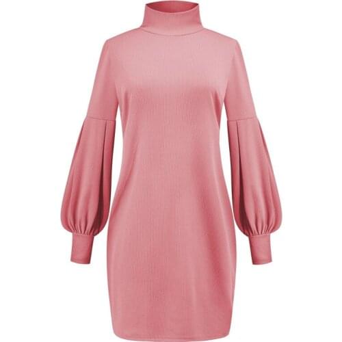 Autumn Winter Fashion Sexy Turtleneck Womens Mini Dress Casual Bodycon Solid Lantern Sleeve Patchwork Ladies Dress
