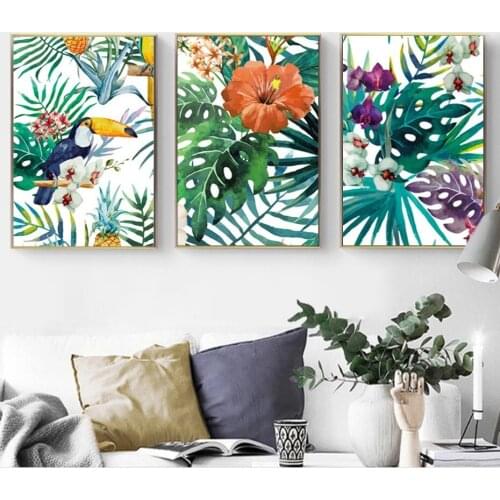 Refreshing Rain Forest Green Plants Parrot Poster Prints Leaves Canvas Printings Wall Art Pictures Living Room Decor