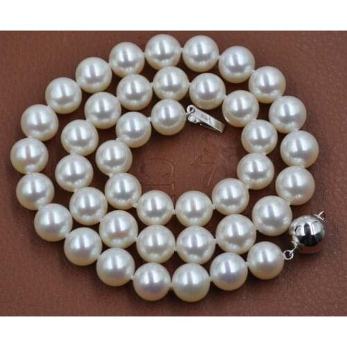 Best AAA 10mm round white real pearl necklace G14K CLASP