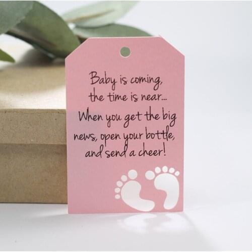 Personalised Open Your Bottle Baby Shower Tags - Design Baby is Coming Light Blue Baby Feet Tags-Custom Baby Boy Gift Tags