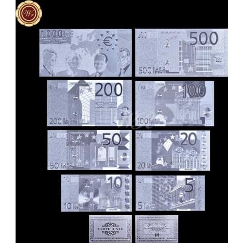 Silver Plated Gifts Euro 5.20.50.100.200.500.1000 Silver Banknote Paper Money Detector