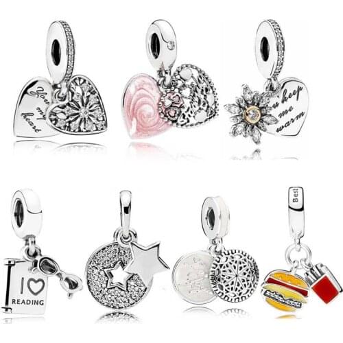 Original Love Heart of Winter With Ice Crystal Celebration Stars Pendant Fit Europe Bracelet 925 Sterling Silver Charm Jewelry