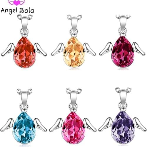 Luxury fashion Austrian crystal angel wings ladies pendant necklace a variety of colors to choose from jewelry gifts wholesale