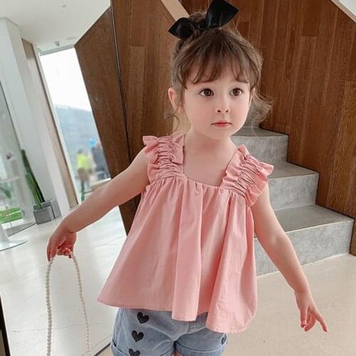Girls Summer Sleeveless Suspenders Shirt Princess Solid Tank Tops Kid Children Clothing For Girl Korean Casual Solid Top
