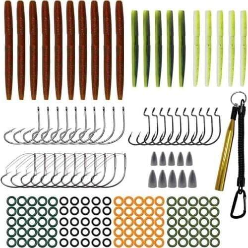 161Pcs/Box Wacky Rig Fishing Worm Kit Including Wacky Rig Tool Wacky O-Rings Jig Hooks Fishing Weights Sinkers Lures Tackle Kit