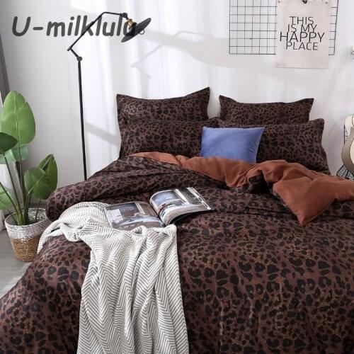 Leopard Printed Bedding Set Nordic Sheet Set Brown Duvet Cover Single Double Queen King Size Elastic Bed Set Pillowcases 4pcs