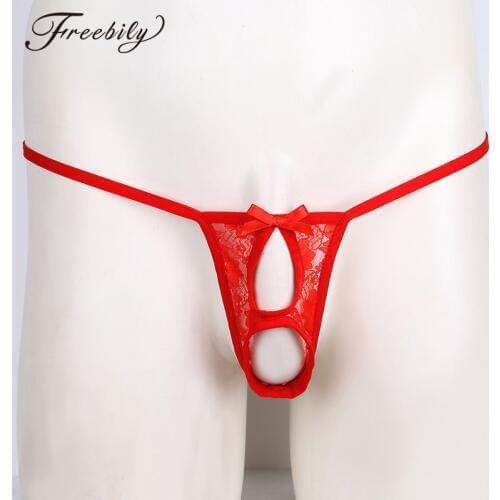Men Sexy Sissy Lingerie Low Rise Open Butt Crotchless Penis Hole Ball Lifter Bikini G-string Underwear For Party Club Night
