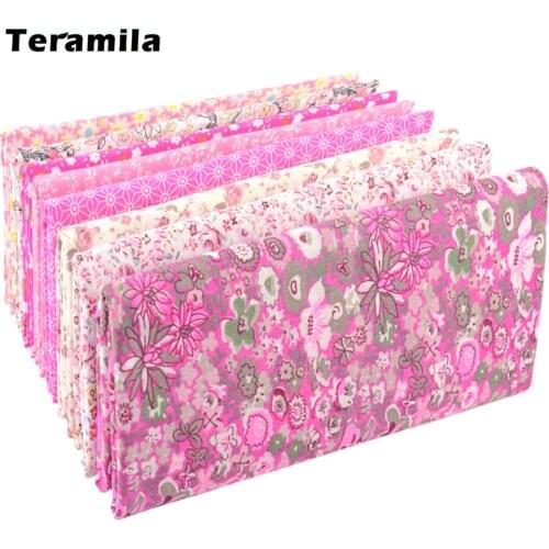 Teramila Grid Pattern Pink Floral Plain 100% Cotton Printed Patchwork Cloth Fabric for Art Sewing DIY Handmade Crafts Needlework
