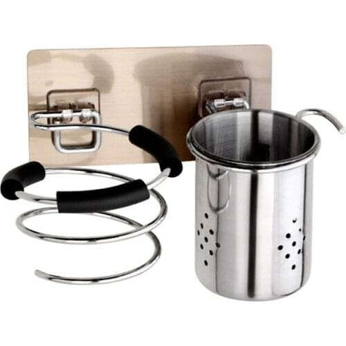 Waterproof Storage Stand Cup Self-Adhesive Shelf Multi-Function Wall-Mounted Hairdryer Comb Rack 360 Degree Scissors