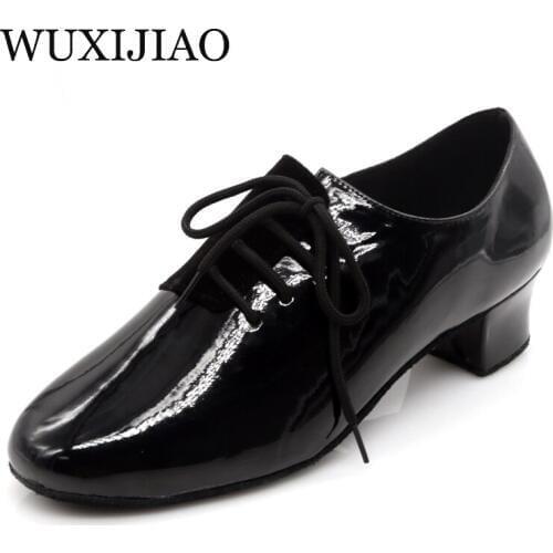 WUXIJIAO Black white red Latin dance shoes modern dance shoes mens indoor soft outsole Ballroom dancing shoes 4cm 2cm low hee